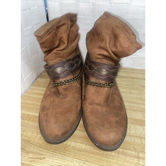 Bongo Brown Faux Suede Brass Hardware Ankle Western Baja Boots Size 9 - Picture 2 of 10